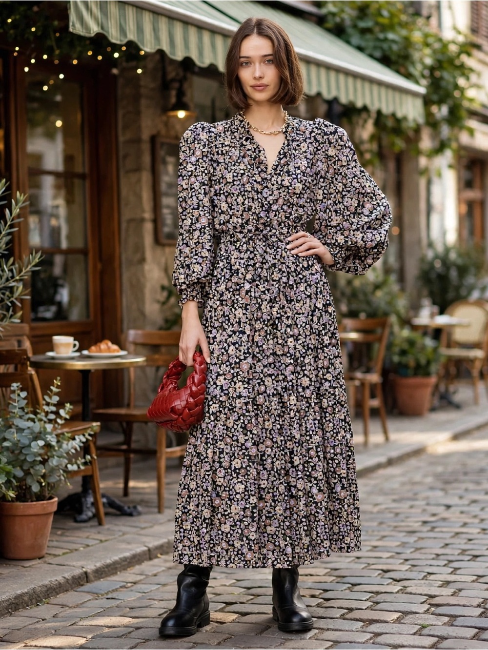 Sea New York Carson Smocked Dress
Floral Puff-Sleeve Maxi Dress Sz Medium